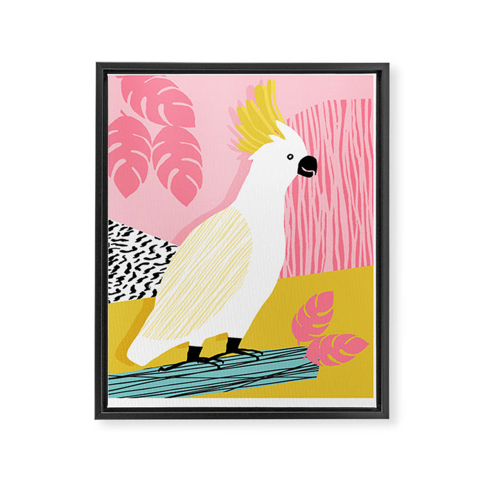 FeelFree - memphis throwback retro bird tropical nature animal parrot cockatoo 1980s 80s pop art Framed Canvas Print Gallery Image 1