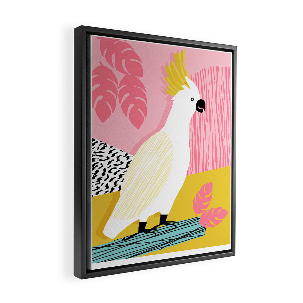 FeelFree - memphis throwback retro bird tropical nature animal parrot cockatoo 1980s 80s pop art Framed Canvas Print Gallery Image 2