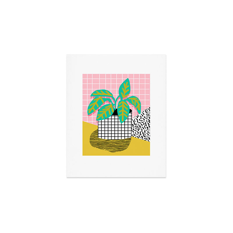 Get Real - potted plant throwback retro neon 1980s style art print minimal abstract grid lines shape Art Print Gallery Image 1