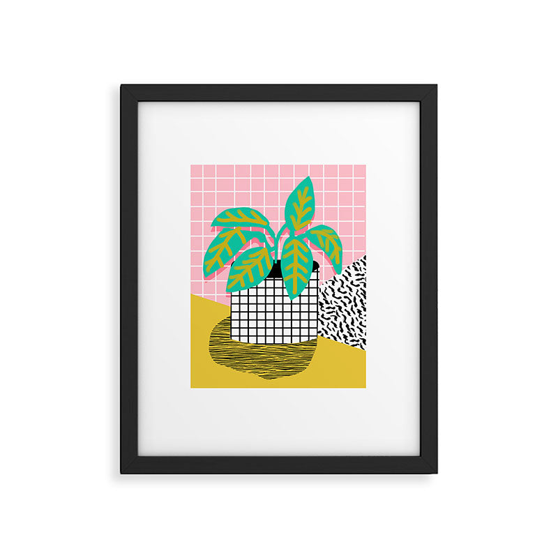 Get Real - potted plant throwback retro neon 1980s style art print minimal abstract grid lines shape Framed Art Print Gallery Image 5