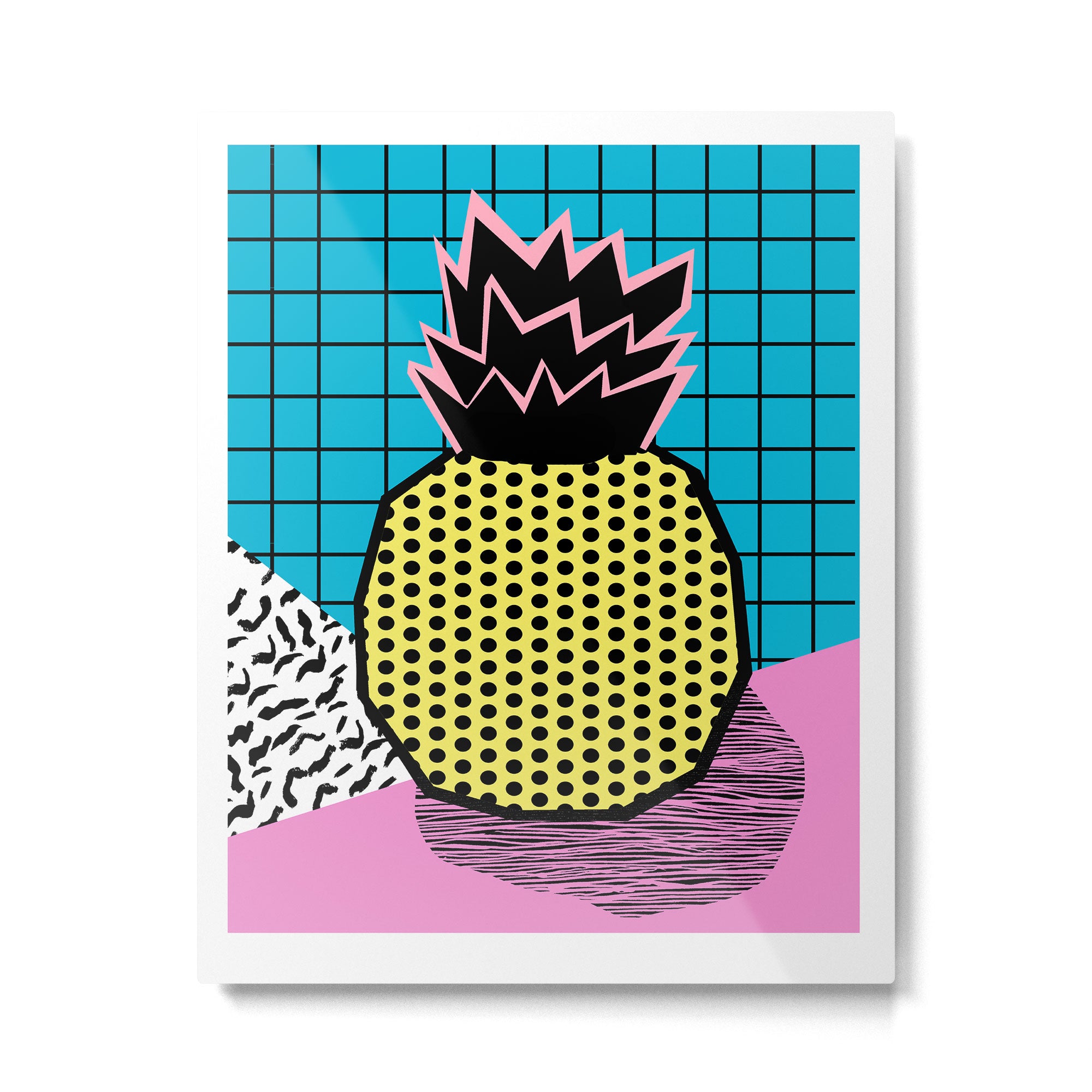 Grindage - pineapple fruit tropical pattern memphis style art print bright neon 1980 1980's 80's 80s Metal Print Gallery Image 4