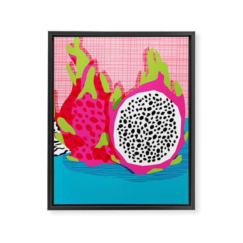 Hard Core - memphis throwback retro neon tropical fruit dragonfruit exotic 1980s 80s style pop art Framed Canvas Print Gallery Image 8