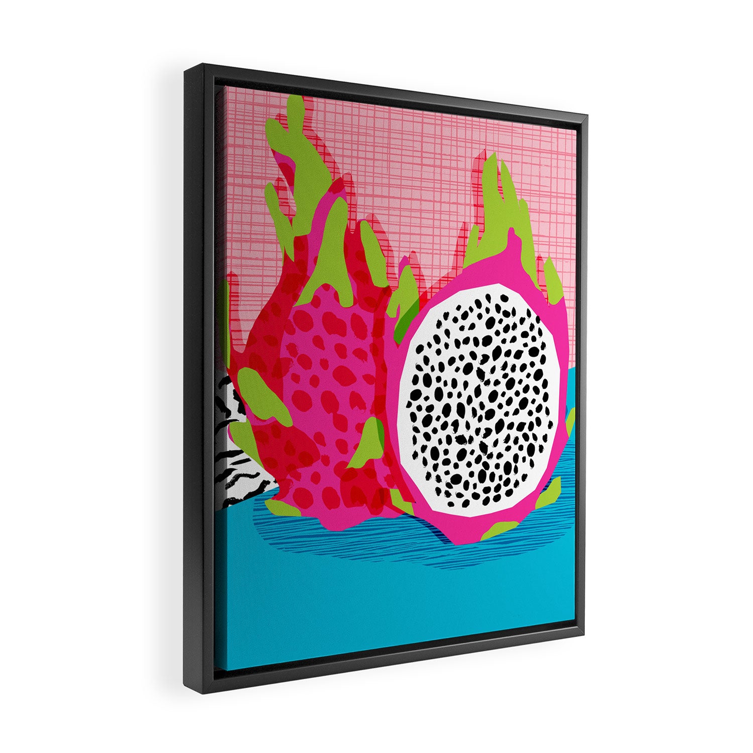 Hard Core - memphis throwback retro neon tropical fruit dragonfruit exotic 1980s 80s style pop art Framed Canvas Print Gallery Image 2