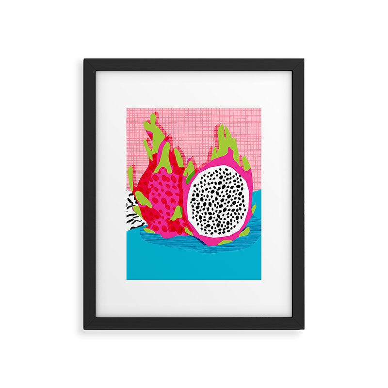 Hard Core - memphis throwback retro neon tropical fruit dragonfruit exotic 1980s 80s style pop art Framed Art Print Gallery Image 6