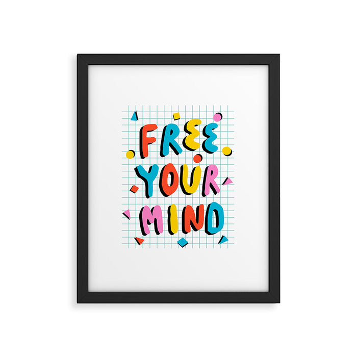 Hella' - retro 80s throwback memphis style trendy 1980's neon vibes typography Framed Art Print Gallery Image 1