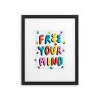 Hella' - retro 80s throwback memphis style trendy 1980's neon vibes typography Framed Art Print Gallery Image 5