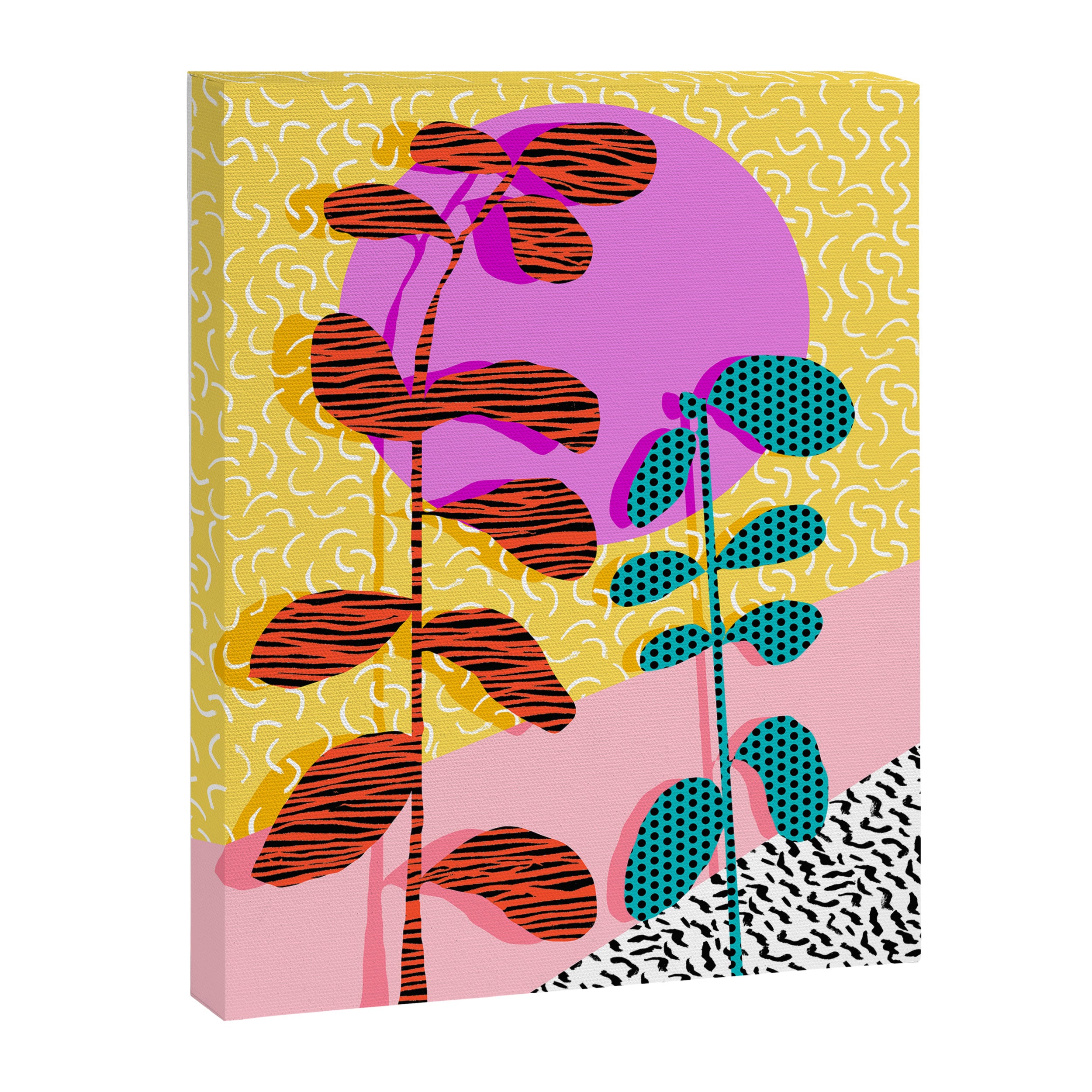 Homefry - floral neon memphis dots grid pink sunset sunrise 1980 1980s 1980's 80s 80's throwback art Canvas Print Gallery Image 6