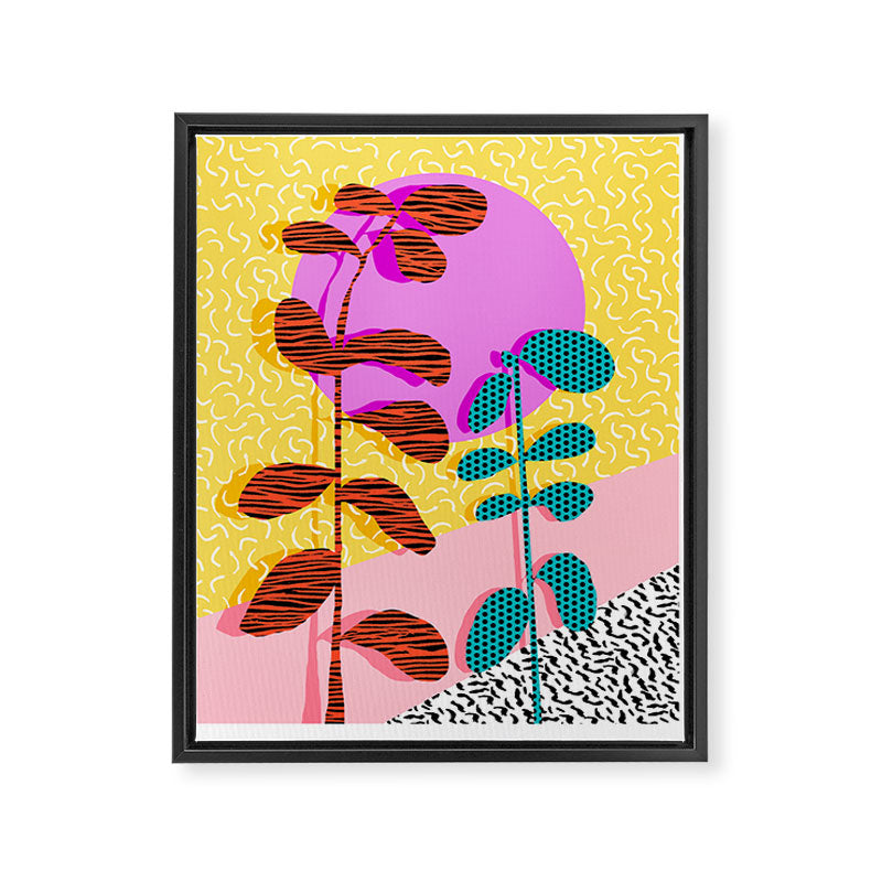 Homefry - floral neon memphis dots grid pink sunset sunrise 1980 1980s 1980's 80s 80's throwback art Framed Canvas Print Gallery Image 6