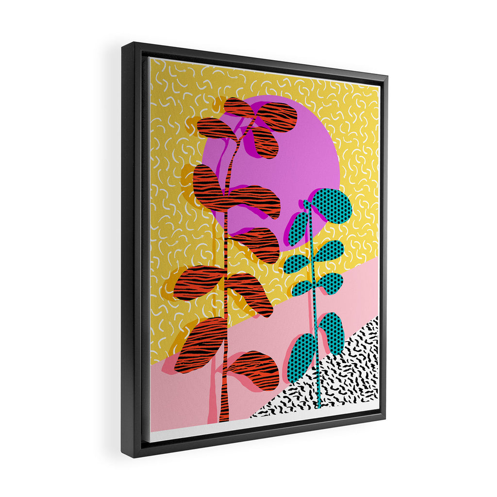 Homefry - floral neon memphis dots grid pink sunset sunrise 1980 1980s 1980's 80s 80's throwback art Framed Canvas Print Gallery Image 2