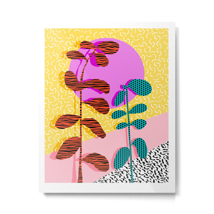 Homefry - floral neon memphis dots grid pink sunset sunrise 1980 1980s 1980's 80s 80's throwback art Metal Print Gallery Image 1