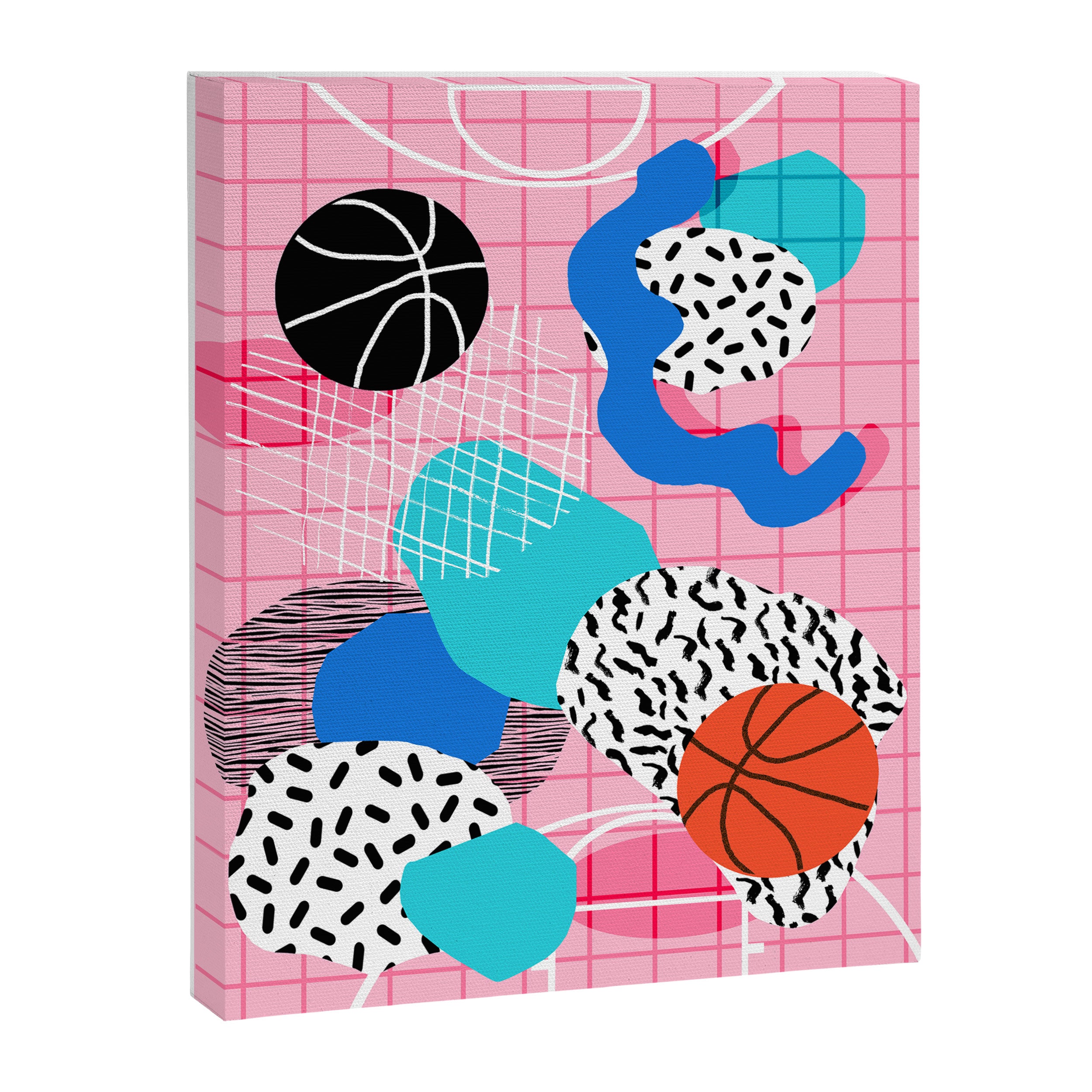 Hot Hand - memphis retro throwback neon grid pattern minimal modern pop art basketball sports Canvas Print Gallery Image 6
