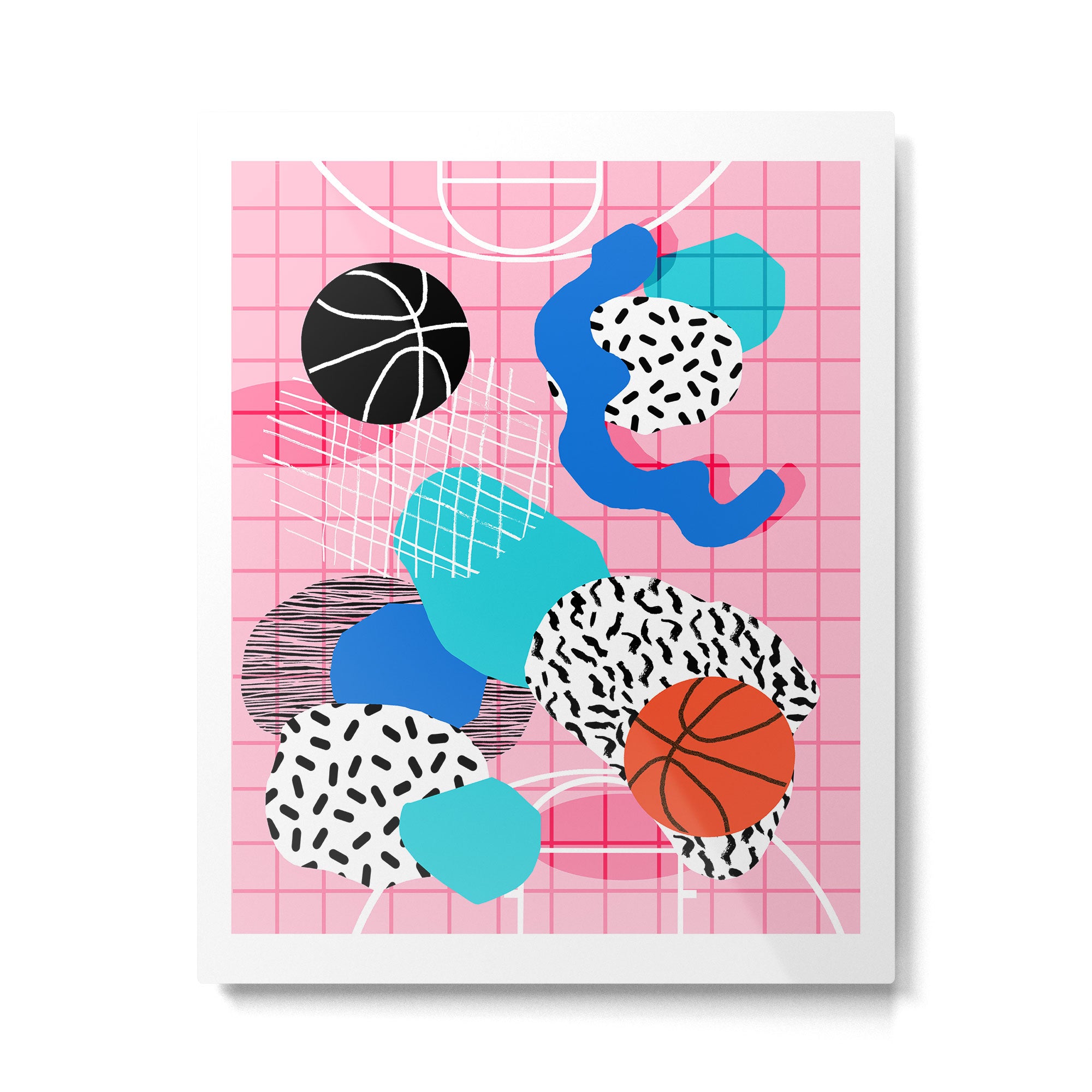 Hot Hand - memphis retro throwback neon grid pattern minimal modern pop art basketball sports Metal Print Gallery Image 4