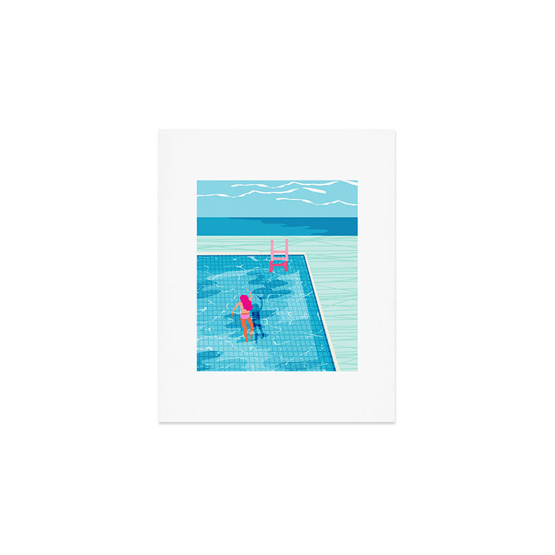 In Deep - memphis throwback swimming athlete palm springs resort vacation country club infinity pool Art Print Gallery Image 1