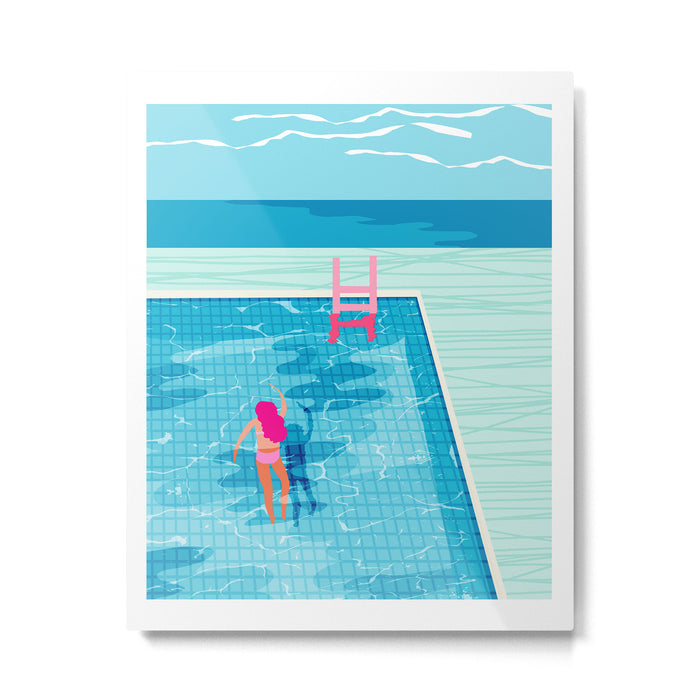 In Deep - memphis throwback swimming athlete palm springs resort vacation country club infinity pool Metal Print Gallery Image 1