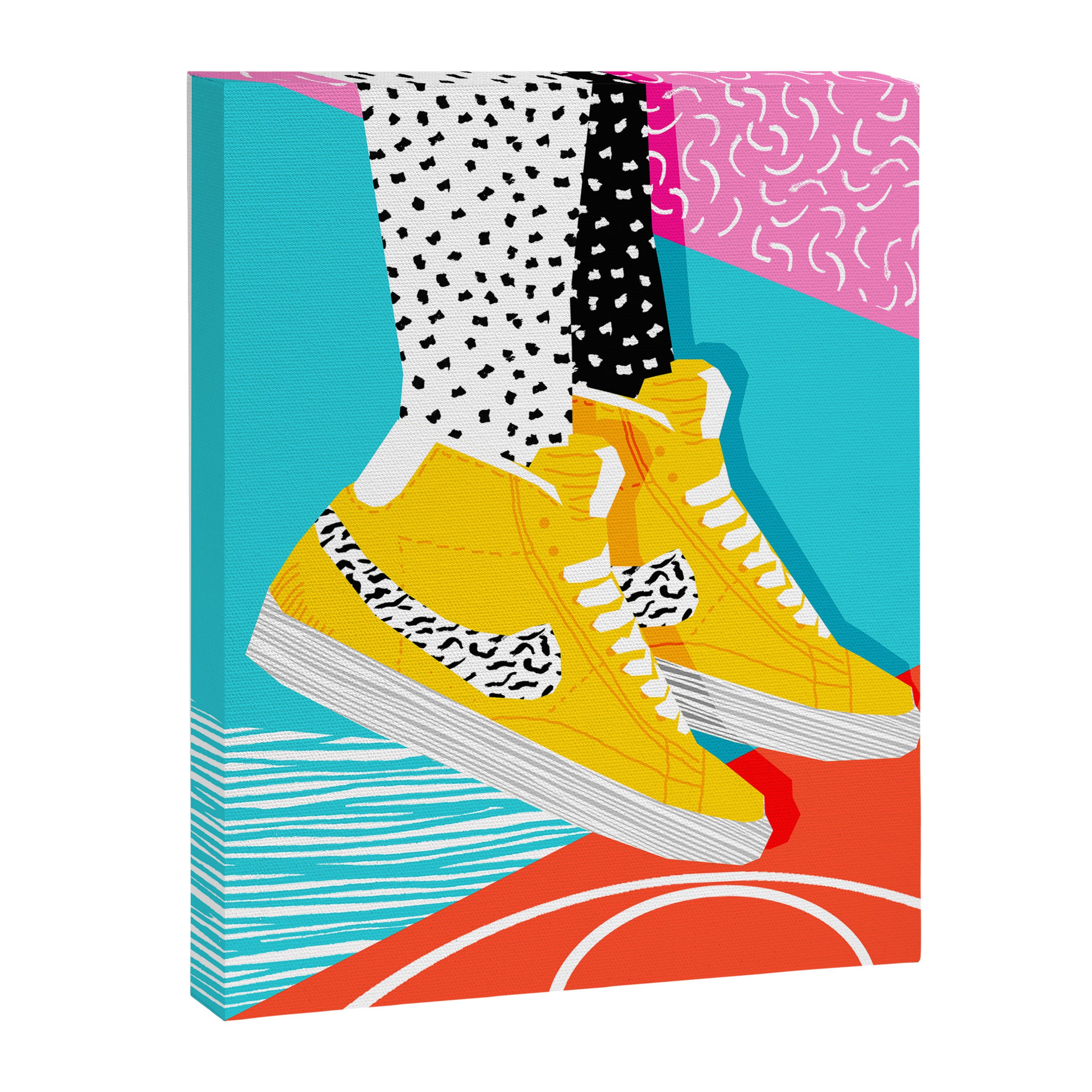 Kid You Not - memphis retro shoes fashion throwback 80s style trends minimalist art neon Canvas Print Gallery Image 6