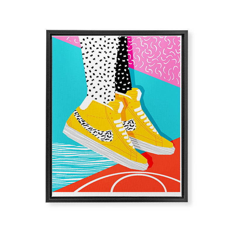 Kid You Not - memphis retro shoes fashion throwback 80s style trends minimalist art neon Framed Canvas Print Gallery Image 6