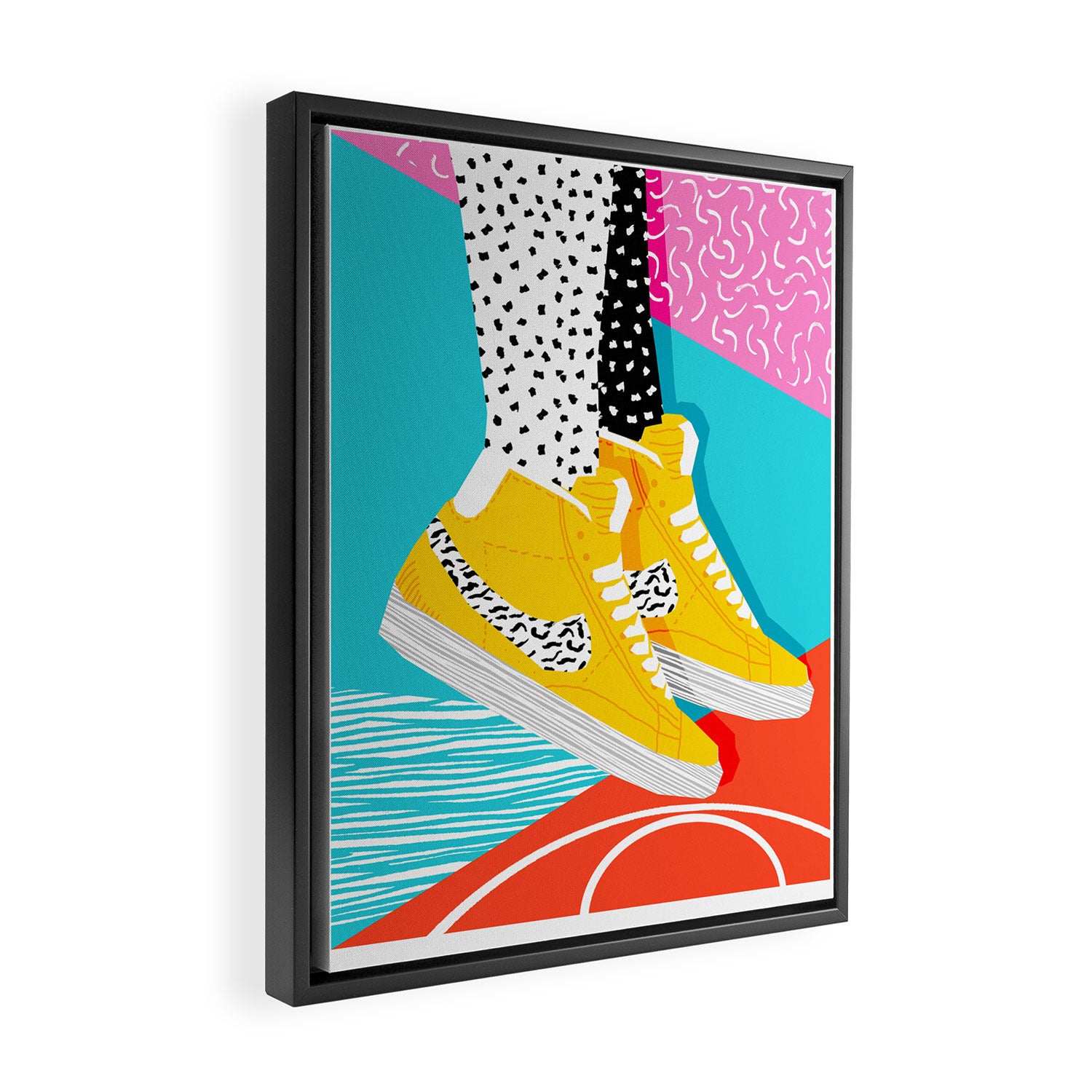 Kid You Not - memphis retro shoes fashion throwback 80s style trends minimalist art neon Framed Canvas Print Gallery Image 2