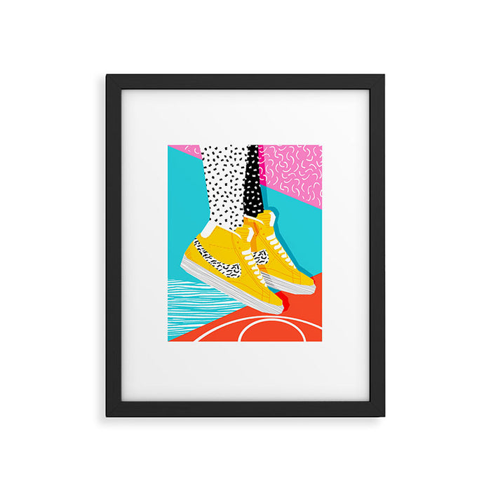 Kid You Not - memphis retro shoes fashion throwback 80s style trends minimalist art neon Framed Art Print Gallery Image 1