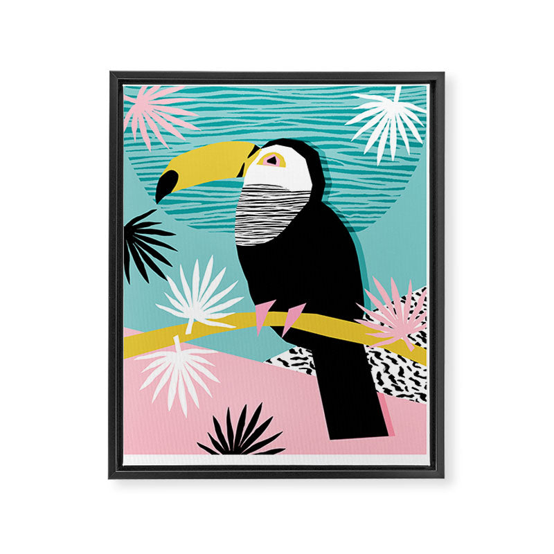 Loopy - wacka designs abstract bird toucan tropical memphis throwback retro neon 1980s style pop art Framed Canvas Print Gallery Image 6