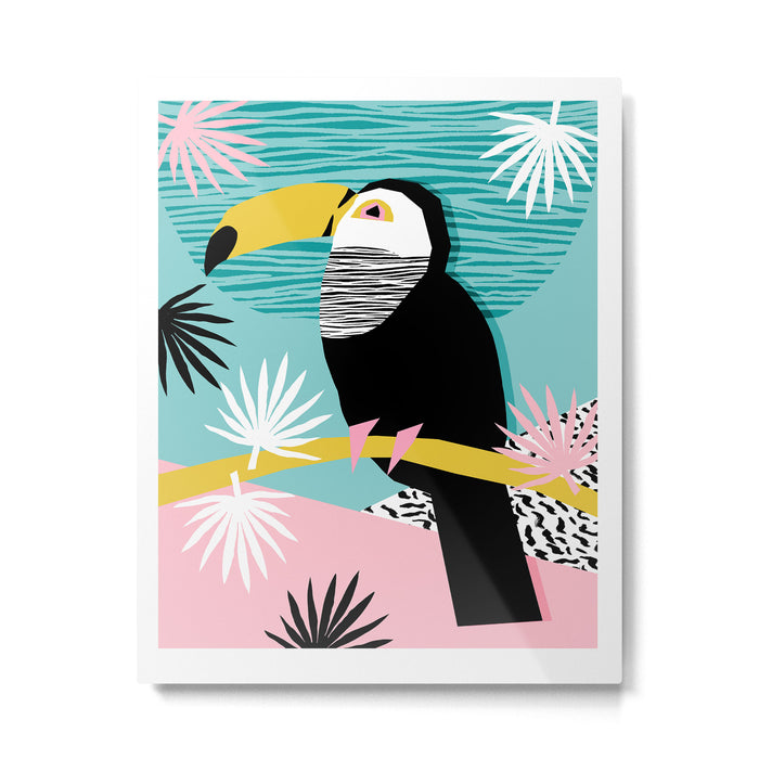 Loopy - wacka designs abstract bird toucan tropical memphis throwback retro neon 1980s style pop art Metal Print Gallery Image 1