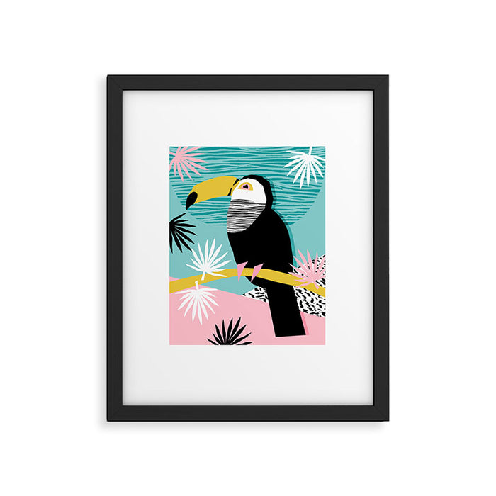 Loopy - wacka designs abstract bird toucan tropical memphis throwback retro neon 1980s style pop art Framed Art Print Gallery Image 1