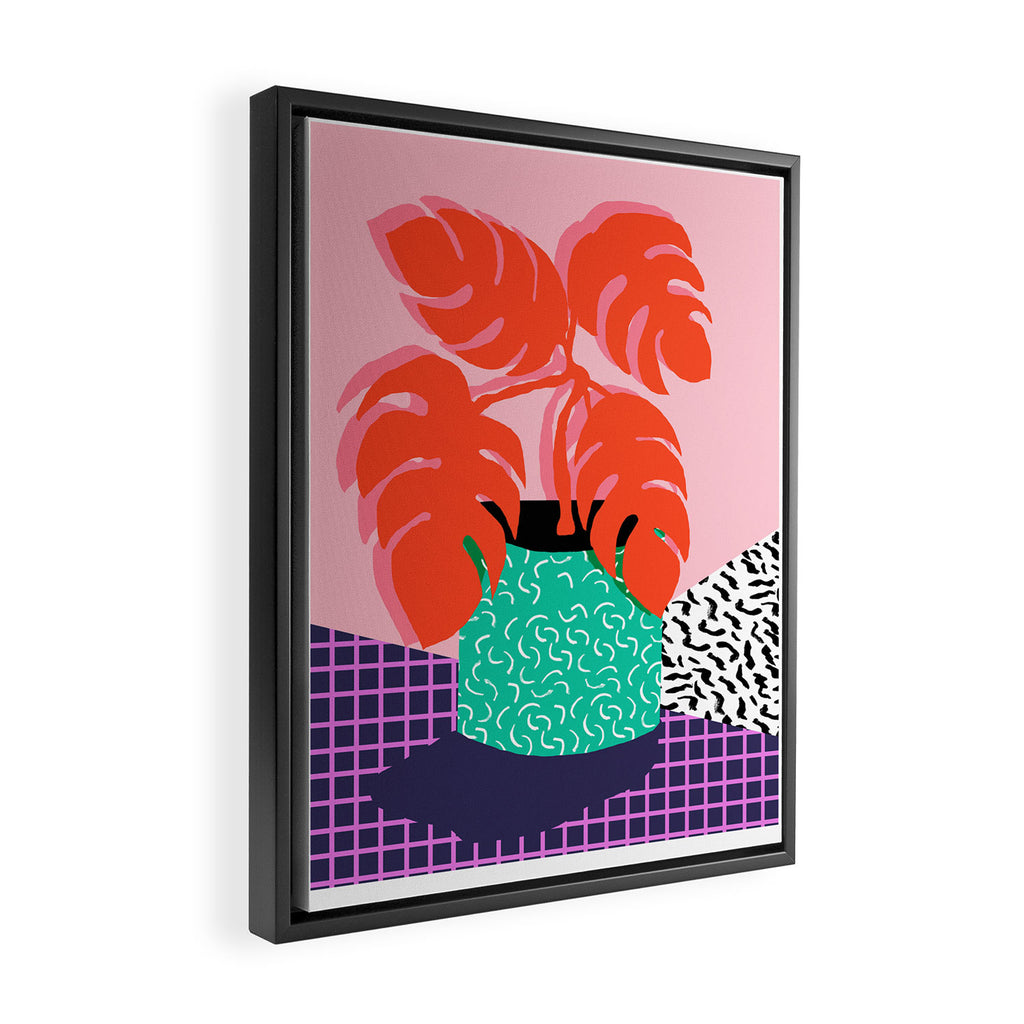 Mung - throwback retro 80s style neon art print pink hipster decor trendy grid urban brooklyn house  Framed Canvas Print Gallery Image 2