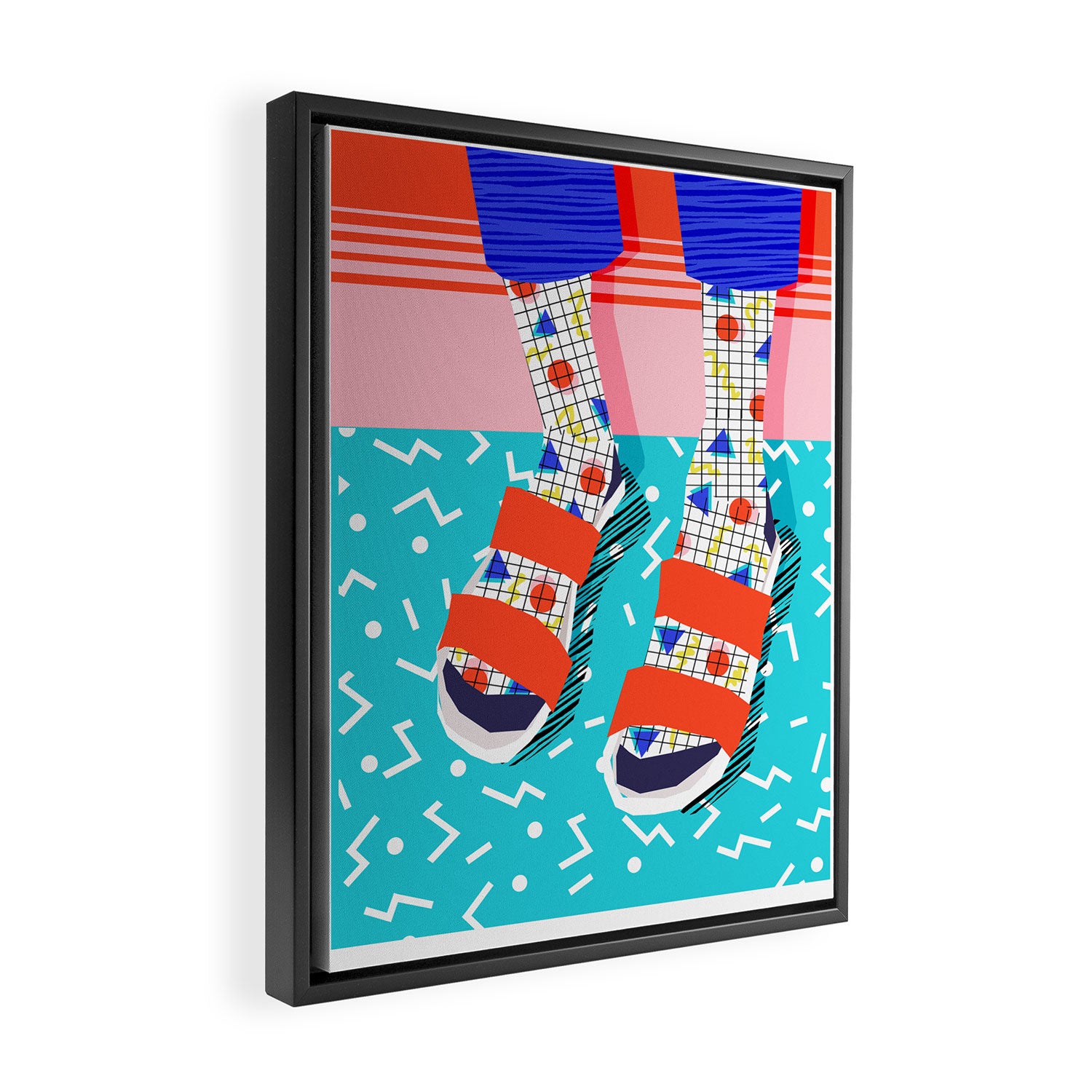 No Doi - memphis throwback retro classic style fashion 1980s 80s hipster shoes socks urban trendy Framed Canvas Print Gallery Image 2