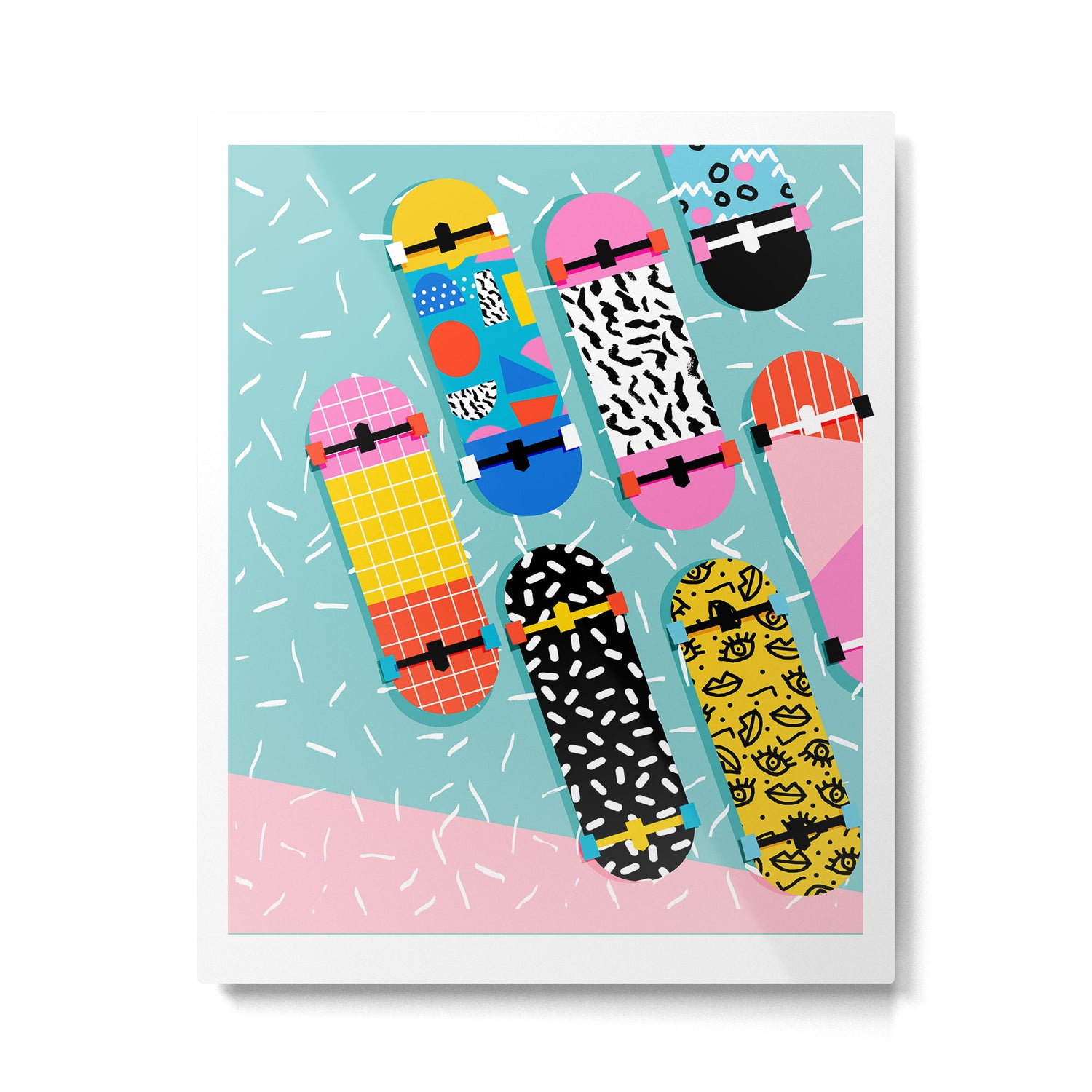 Omigod - 80s retro memphis skateboards pattern sports trendy 1980's vintage style retro Metal Print Gallery Image 4