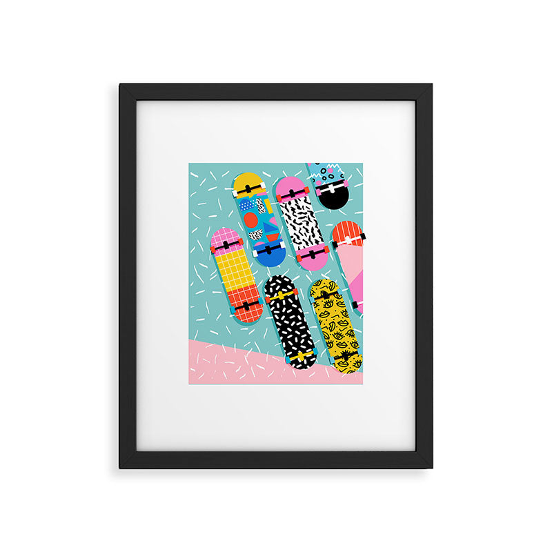 Omigod - 80s retro memphis skateboards pattern sports trendy 1980's vintage style retro Framed Art Print Gallery Image 5