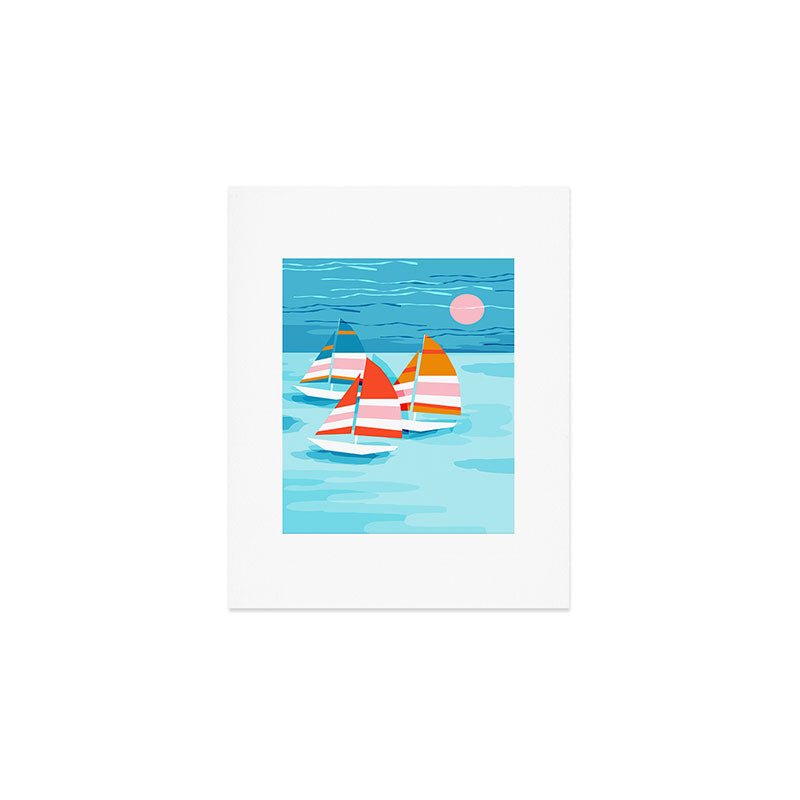 Popin - memphis sports retro throwback neon sailing sailboat cool rad gnarly trendy watersports Art Print Gallery Image 1