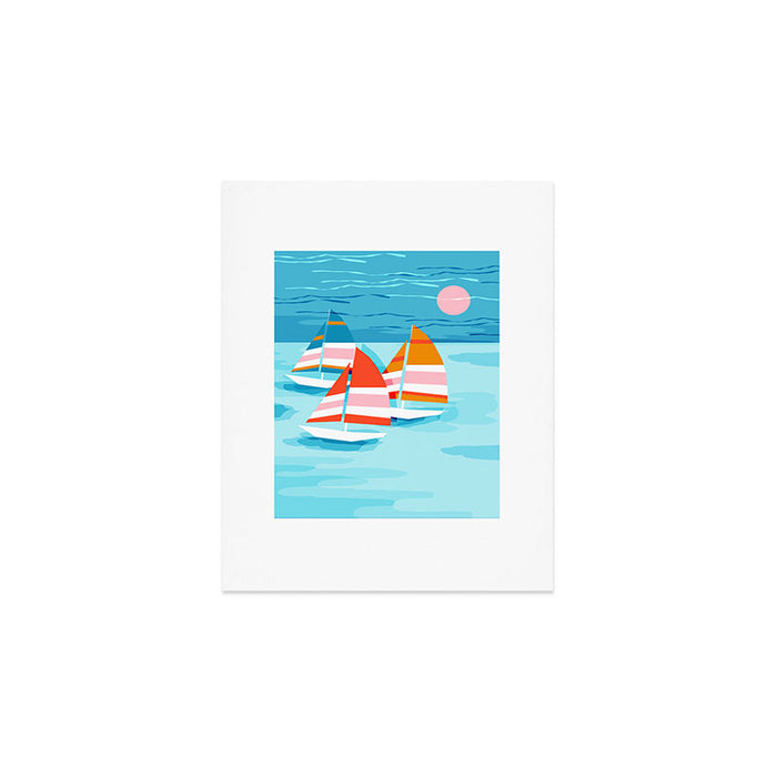 Popin - memphis sports retro throwback neon sailing sailboat cool rad gnarly trendy watersports Art Print Gallery Image 1