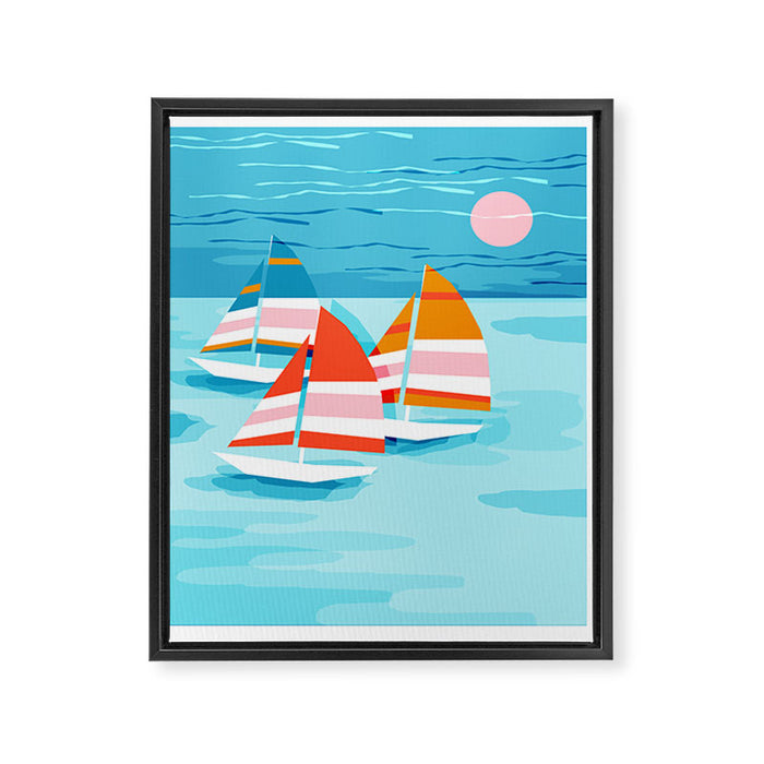 Popin - memphis sports retro throwback neon sailing sailboat cool rad gnarly trendy watersports Framed Canvas Print Gallery Image 1
