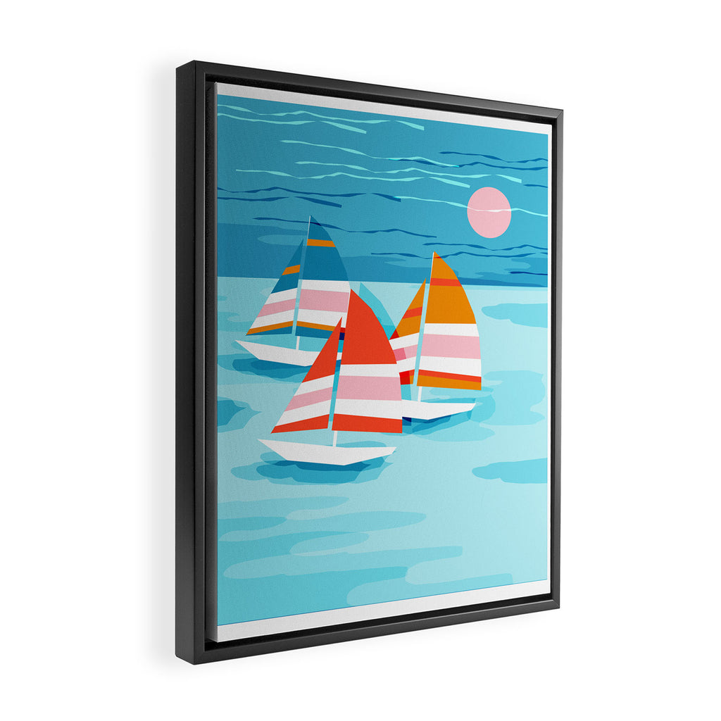 Popin - memphis sports retro throwback neon sailing sailboat cool rad gnarly trendy watersports Framed Canvas Print Gallery Image 2