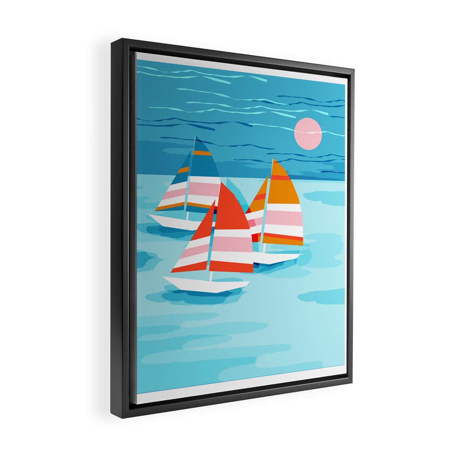 Popin - memphis sports retro throwback neon sailing sailboat cool rad gnarly trendy watersports Framed Canvas Print Gallery Image 2