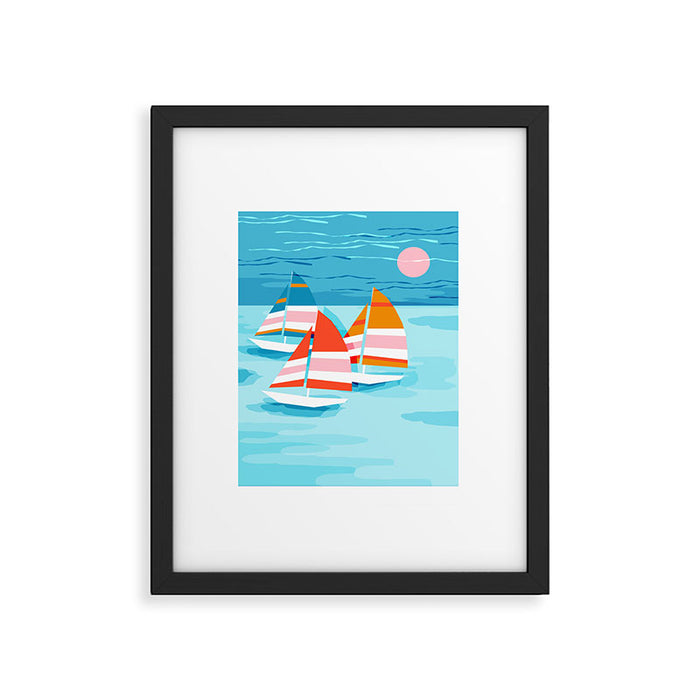 Popin - memphis sports retro throwback neon sailing sailboat cool rad gnarly trendy watersports Framed Art Print Gallery Image 1