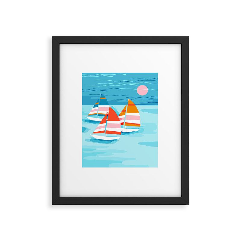 Popin - memphis sports retro throwback neon sailing sailboat cool rad gnarly trendy watersports Framed Art Print Gallery Image 5
