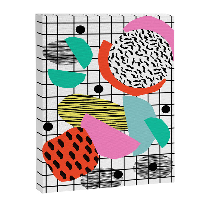 Posse - 1980's style throwback retro neon grid pattern shapes 80's memphis design neon pop art Canvas Print Gallery Image 1