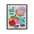 Posse - 1980's style throwback retro neon grid pattern shapes 80's memphis design neon pop art Framed Canvas Print Gallery Image 6
