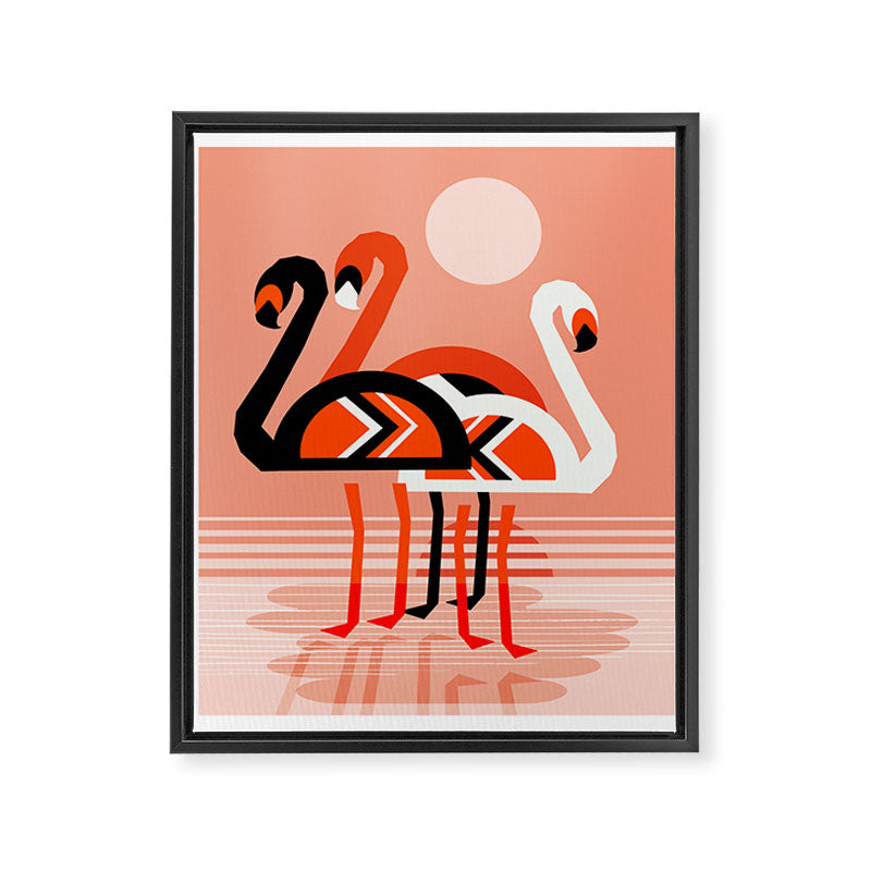 Posse - flamingo throwback nostalgia retro neon art print hipster trendy style minimal abstract geo Framed Canvas Print Gallery Image 6