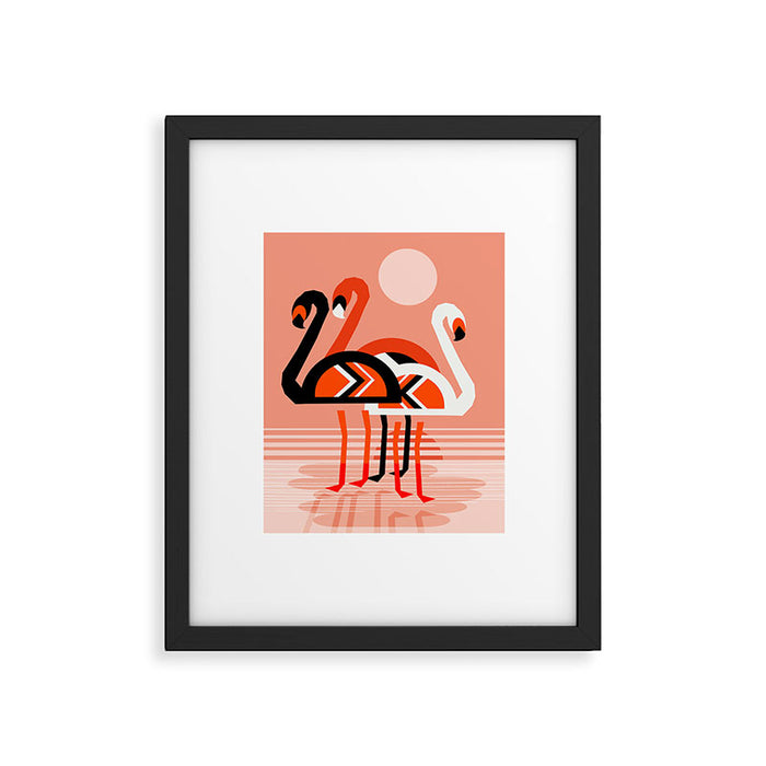 Posse - flamingo throwback nostalgia retro neon art print hipster trendy style minimal abstract geo Framed Art Print Gallery Image 1