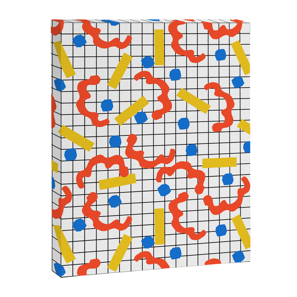 Primal - memphis throwback squiggle circle geometric grid lines dots trendy hipster 80s retro cool Canvas Print Gallery Image 6