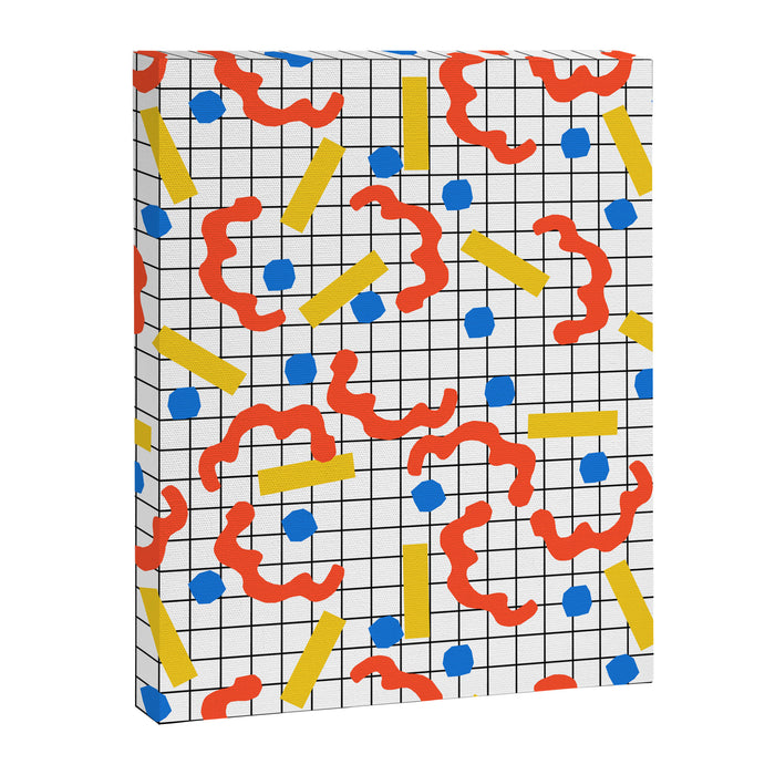 Primal - memphis throwback squiggle circle geometric grid lines dots trendy hipster 80s retro cool Canvas Print Gallery Image 1