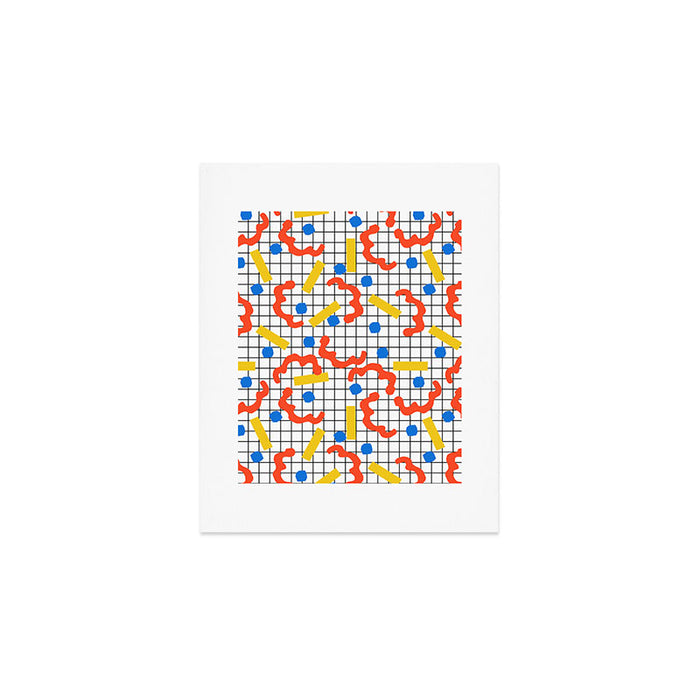 Primal - memphis throwback squiggle circle geometric grid lines dots trendy hipster 80s retro cool Art Print Gallery Image 1