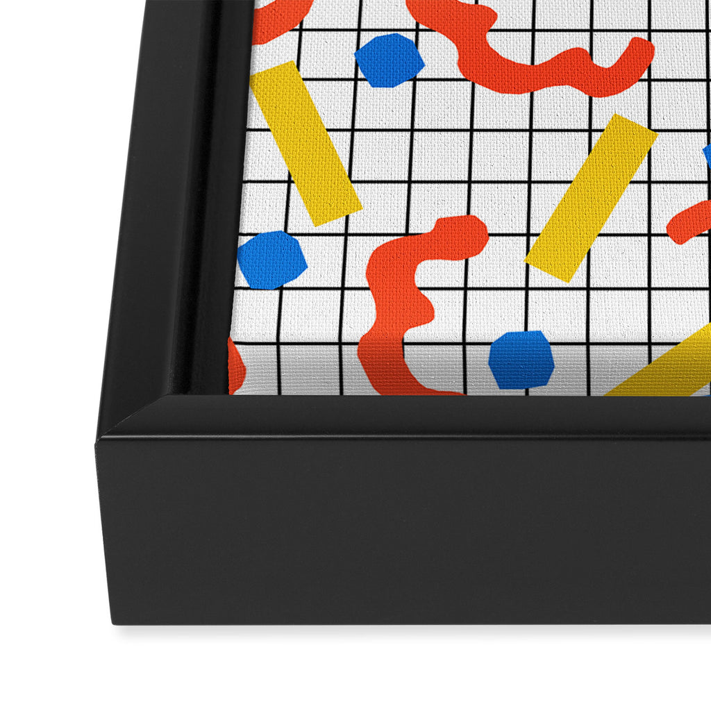 Primal - memphis throwback squiggle circle geometric grid lines dots trendy hipster 80s retro cool Framed Canvas Print Gallery Image 3