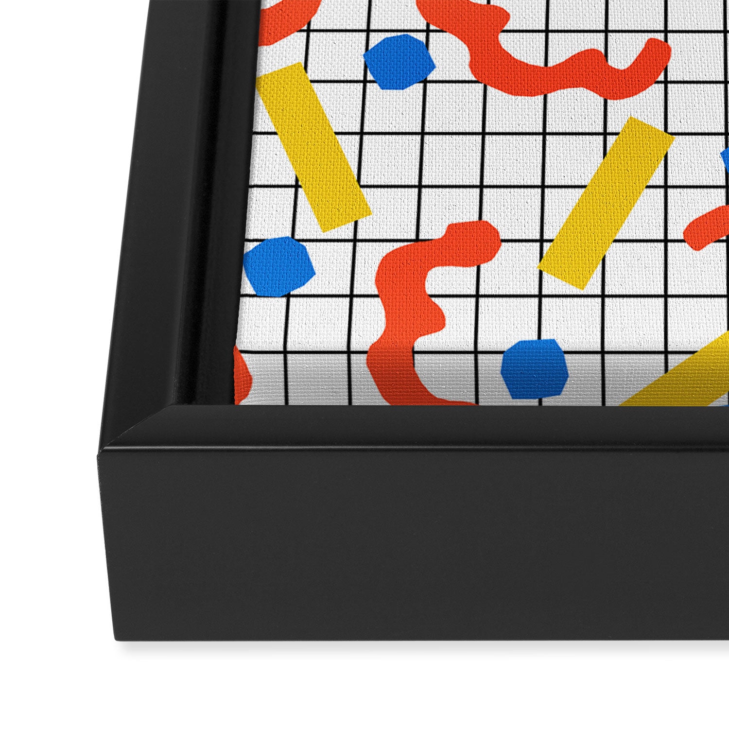 Primal - memphis throwback squiggle circle geometric grid lines dots trendy hipster 80s retro cool Framed Canvas Print Gallery Image 3