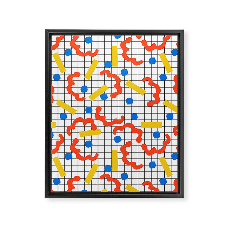 Primal - memphis throwback squiggle circle geometric grid lines dots trendy hipster 80s retro cool Framed Canvas Print Gallery Image 6