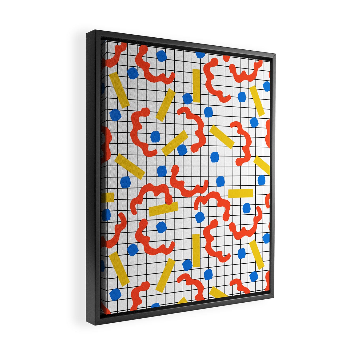 Primal - memphis throwback squiggle circle geometric grid lines dots trendy hipster 80s retro cool Framed Canvas Print Gallery Image 2