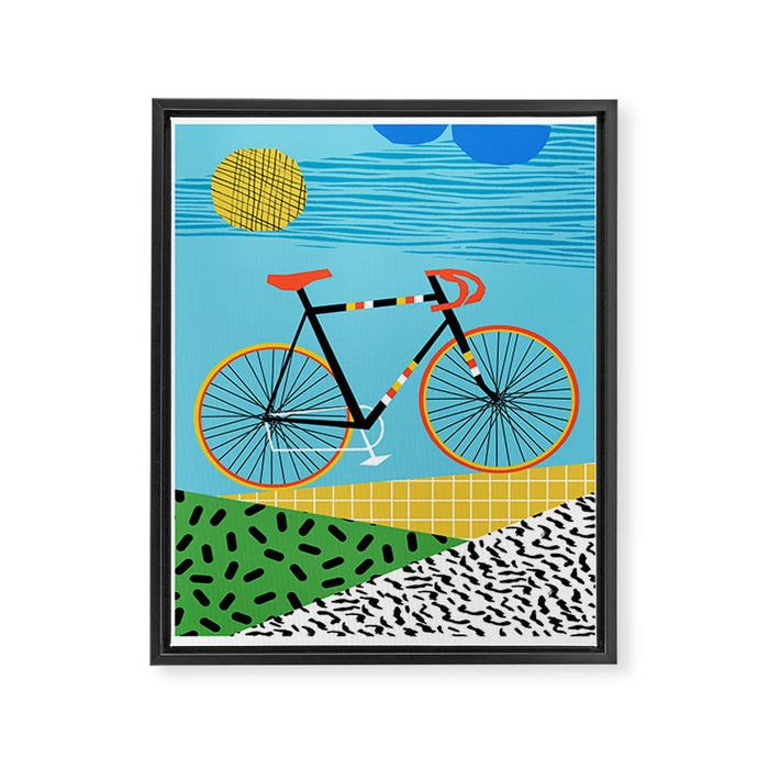 Roadie - peugeot px10, bicycle art print, cycling art, gifts for cyclists, memphis art print Framed Canvas Print Gallery Image 1