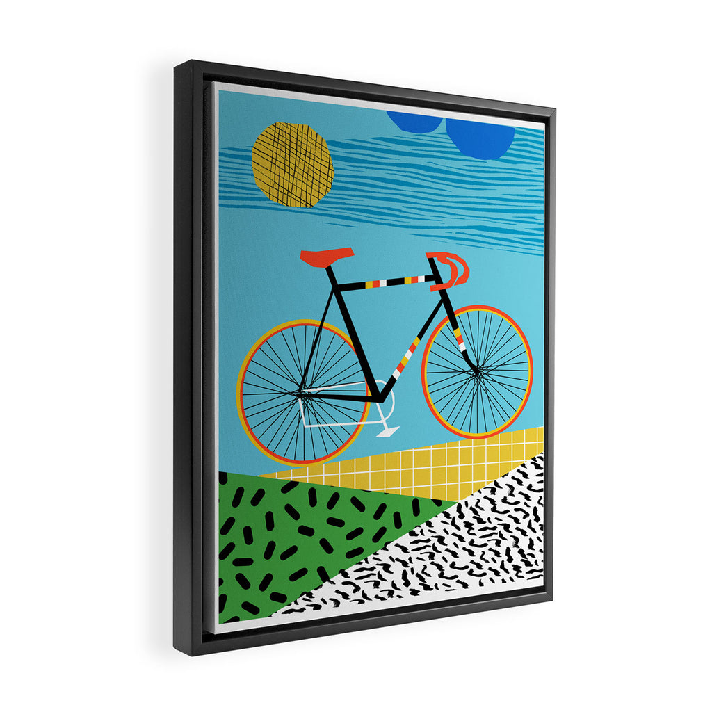 Roadie - peugeot px10, bicycle art print, cycling art, gifts for cyclists, memphis art print Framed Canvas Print Gallery Image 2