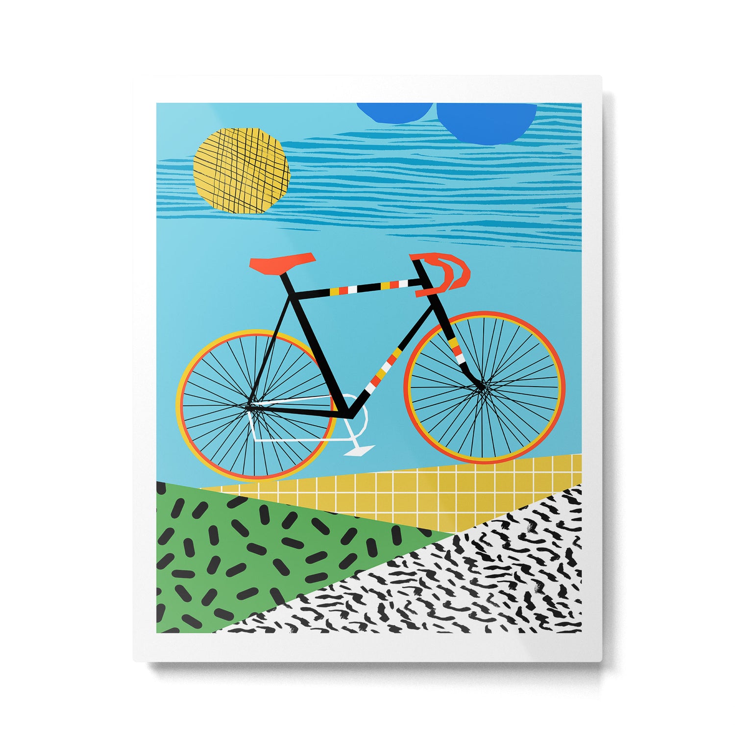 Roadie - peugeot px10, bicycle art print, cycling art, gifts for cyclists, memphis art print Metal Print Gallery Image 4